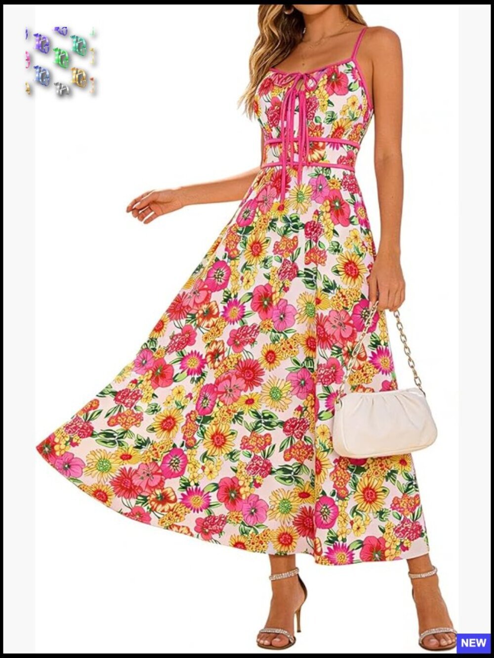 Floral Maxi Dress Boho Chic Summer Spaghetti Strap Tie Front Pockets